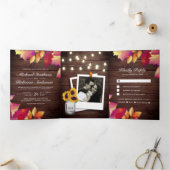 Rustieke houten Herfst herfstbladeren alles in één Drieluik Uitnodiging (Binnen)