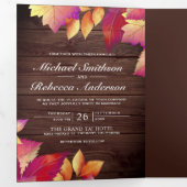 Rustieke houten Herfst herfstbladeren alles in één Drieluik Uitnodiging (Binnenzijde eerst)