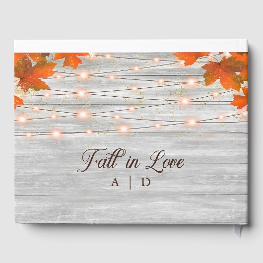 Rustieke Houten Herfst In Liefde String Lights Bru Gastenboek (Achterkant)