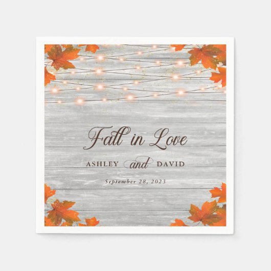 Rustieke Houten Herfst In Liefde String Lights Bru Servet (Voorkant)