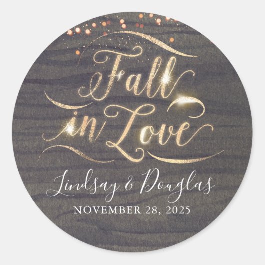 Rustieke houten Herfst in Love Autumn Wedding Ronde Sticker (Voorkant)