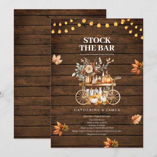 Rustieke houten herfst snoer lichten Stock The Bar Kaart (Voorkant / Achterkant)