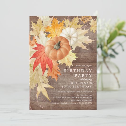 Rustieke Houten Herfst Verjaardag uitnodiging (Staand voorkant)
