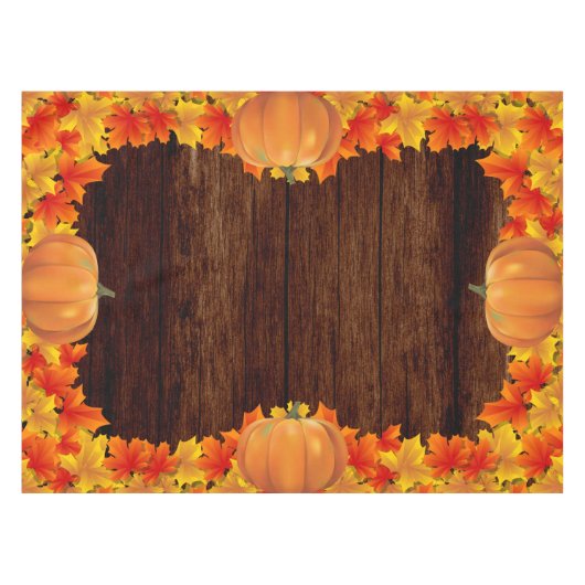 Rustieke houten herfstbladeren pompoenen tafelkleed (Voorkant (Horizontaal))