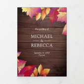 Rustieke houten herfstbladeren QR-code bruiloft Drieluik Uitnodiging (Cover)