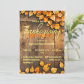 Rustieke houten herfstbladeren Thanksgiving-diner Kaart (Staand voorkant)