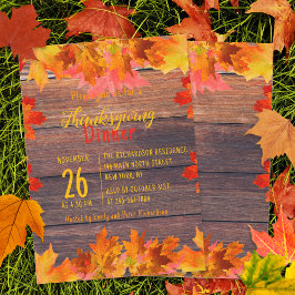 Rustieke houten herfstloof thanksgiving diner kaart