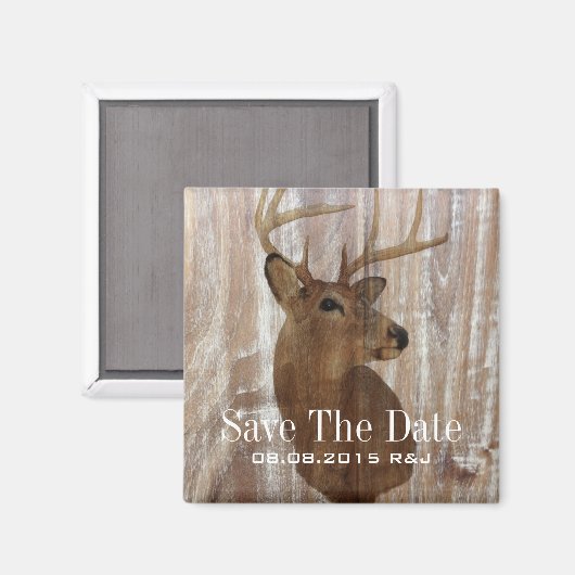 Rustieke houten herten bruiloft opslaan van de dat magneet (Voorkant / Achterkant)