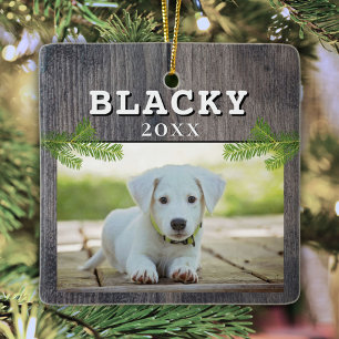 Rustieke Houten Hond Dier Foto Kerst Geschenk Kera Keramisch Ornament