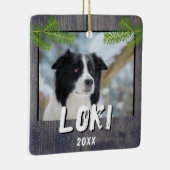 Rustieke Houten Hond Pet Foto Kerstmis Keepsake Keramisch Ornament (Rechts)