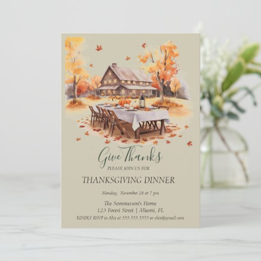 Rustieke Houten Huis Thanksgiving Geef Bedankt Kaart (Staand voorkant)