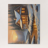 Rustieke houten hut in het winterbos legpuzzel (Verticaal)