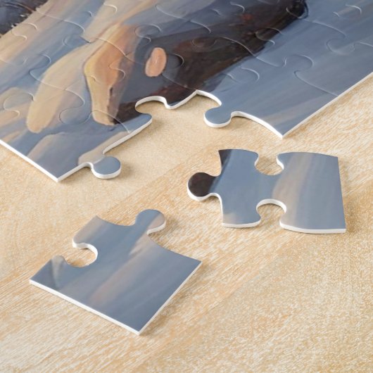 Rustieke houten hut in het winterbos legpuzzel (Zijkant)