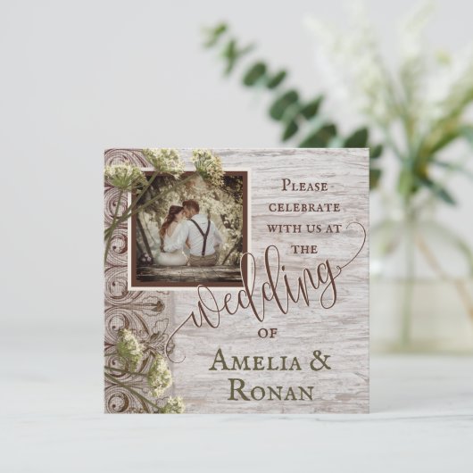 Rustieke Houten Huwelijk met Jute Kaart (Staand voorkant)