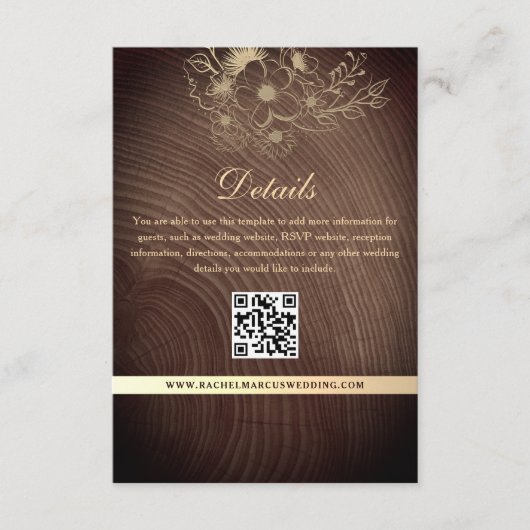 Rustieke Houten Huwelijksdetails QR Code Informatiekaartje (Voorkant)