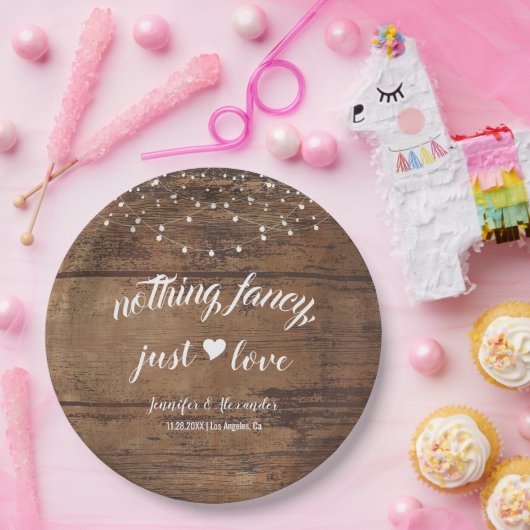 Rustieke Houten Huwelijksreceptie Papieren Bordje (Feest)