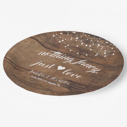 Rustieke Houten Huwelijksreceptie Papieren Bordje (Gekanteld)