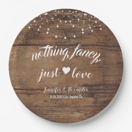 Rustieke Houten Huwelijksreceptie Papieren Bordje (Voorkant)