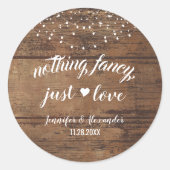 Rustieke Houten Huwelijksreceptie Ronde Sticker (Voorkant)