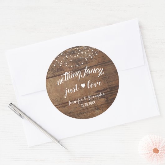 Rustieke Houten Huwelijksreceptie Ronde Sticker (Envelop)