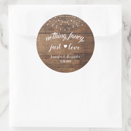 Rustieke Houten Huwelijksreceptie Ronde Sticker (Tas)