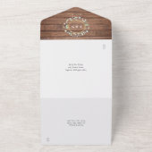 Rustieke Houten Initiaal Bloemige Bruiloft All In One Uitnodiging (Buitenkant)
