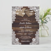 Rustieke houten jute en kant bruiloft uitnodiginge kaart (Staand voorkant)