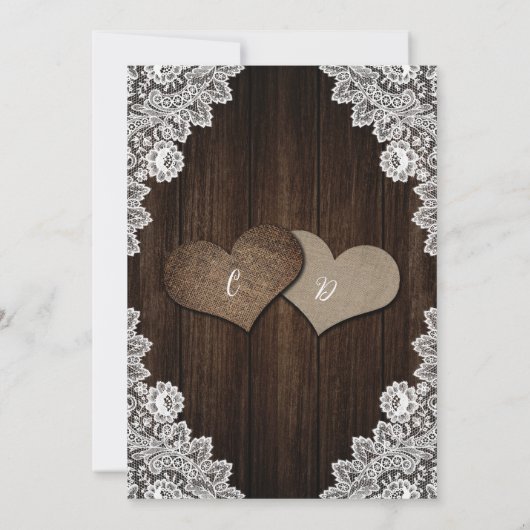 Rustieke houten jute en kant String Lights Bruilof Kaart (Achterkant)