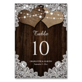 Rustieke houten jute en kanten tafel nummer Kaarte Kaart (Achterkant)