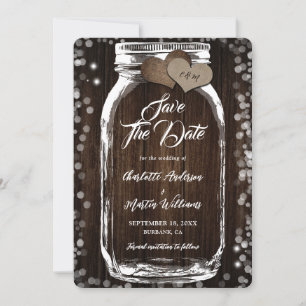 Rustieke houten jute harten Mason Jar bruiloft Save The Date