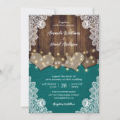 Rustieke houten jute kant Blauwgroen bruiloft uitn Kaart (Voorkant)