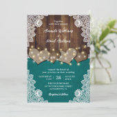 Rustieke houten jute kant Blauwgroen bruiloft uitn Kaart (Staand voorkant)