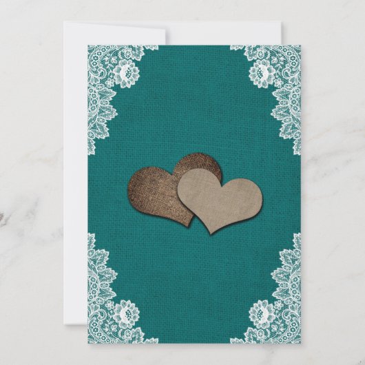 Rustieke houten jute kant Blauwgroen bruiloft uitn Kaart (Achterkant)