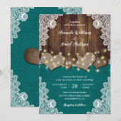 Rustieke houten jute kant Blauwgroen bruiloft uitn Kaart (Voorkant / Achterkant)