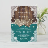 Rustieke houten jute kant Blauwgroen bruiloft uitn Kaart (Staand voorkant)