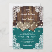 Rustieke houten jute kant Blauwgroen bruiloft uitn Kaart (Voorkant)