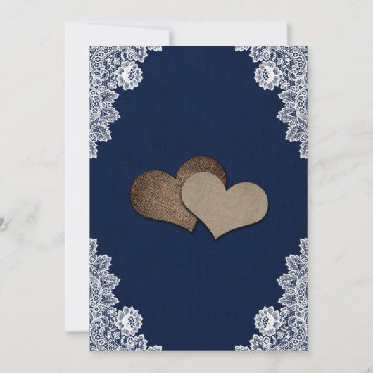 Rustieke houten jute kant marine bruiloft uitnodig kaart (Achterkant)