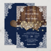 Rustieke houten jute kant marine bruiloft uitnodig kaart (Voorkant / Achterkant)