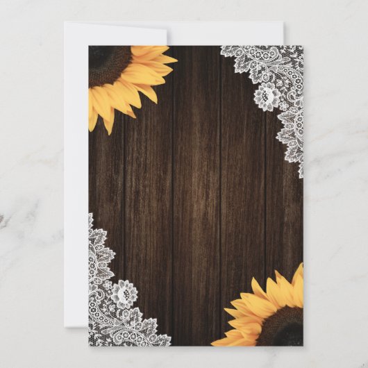 Rustieke houten jute kant zonnebloem bruiloft kaart (Achterkant)