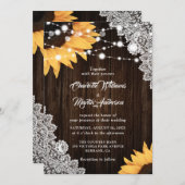 Rustieke houten jute kant zonnebloem bruiloft kaart (Voorkant / Achterkant)