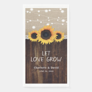 Rustieke houten jute kant zonnebloem bruiloft servet