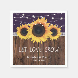 Rustieke houten jute kant zonnebloem Paarse bruilo Servet