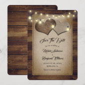 Rustieke houten jute snoerlampen landelijke trouwd save the date (Voorkant / Achterkant)