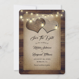Rustieke houten jute snoerlampen landelijke trouwd save the date