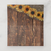 Rustieke houten jute zonnebloem bruiloft tafel num plaatskaartje (Binnenkant ongevouwen)