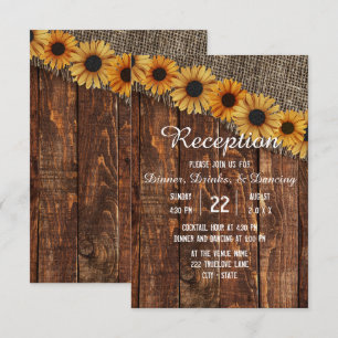 Rustieke houten & jute zonnebloem huwelijksrecepti kaart