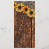 Rustieke houten jute Zonnebloem Land Bruiloft Menu (Achterkant)