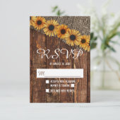 Rustieke houten jute Zonnebloem Land Bruiloft RSVP Kaartje (Staand voorkant)