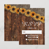 Rustieke houten jute Zonnebloem Land Bruiloft RSVP Kaartje (Voorkant / Achterkant)