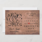 Rustieke Houten Kalender Rode Liefdeshart Save The Date (Voorkant)